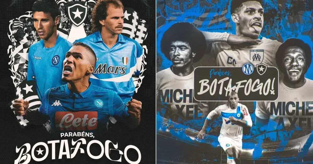 Grazie e merci: Napoli e Olympique de Marselha parabenizam Botafogo pelos 122 anos do futebol do clube